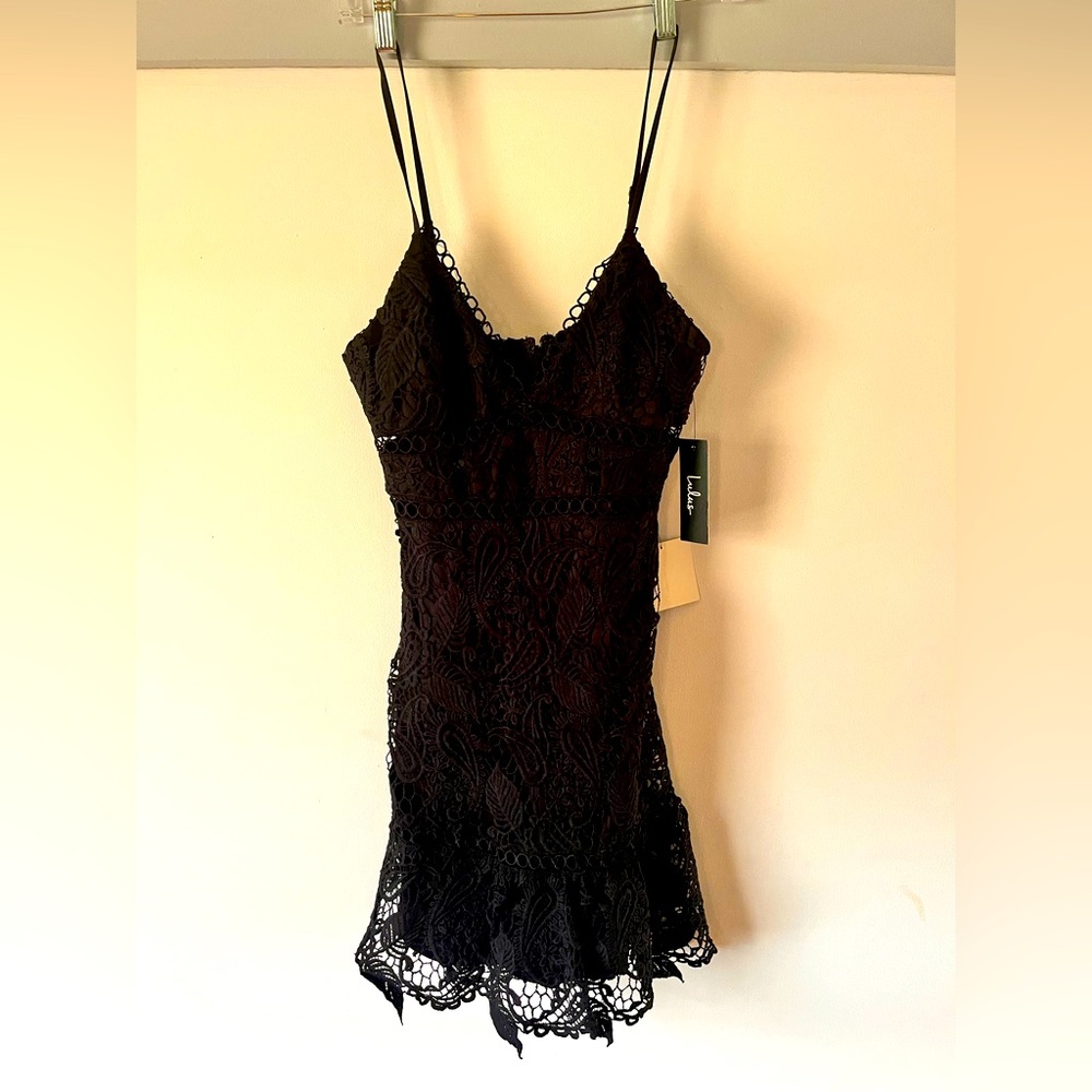 Black lace spaghetti strap dress